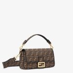 Fendi Baguette Medium Brown Jacquard Fabric Bag - Image 2
