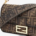 Fendi Baguette Medium Brown Jacquard Fabric Bag - Image 5