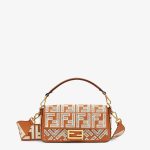 Fendi Baguette Medium Brown Leather Bag With FF Embroidery