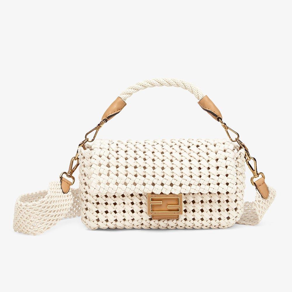 BAGUETTE-Beige-canvas-interlace-bag Fendi Baguette Beige Canvas Interlace Bag - Image 1