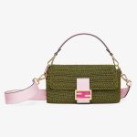 Fendi Baguette Medium Green Cotton Crochet Bag