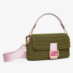 Fendi Baguette Medium Green Cotton Crochet Bag - Image 2