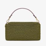 Fendi Baguette Medium Green Cotton Crochet Bag - Image 3