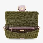 Fendi Baguette Medium Green Cotton Crochet Bag - Image 4
