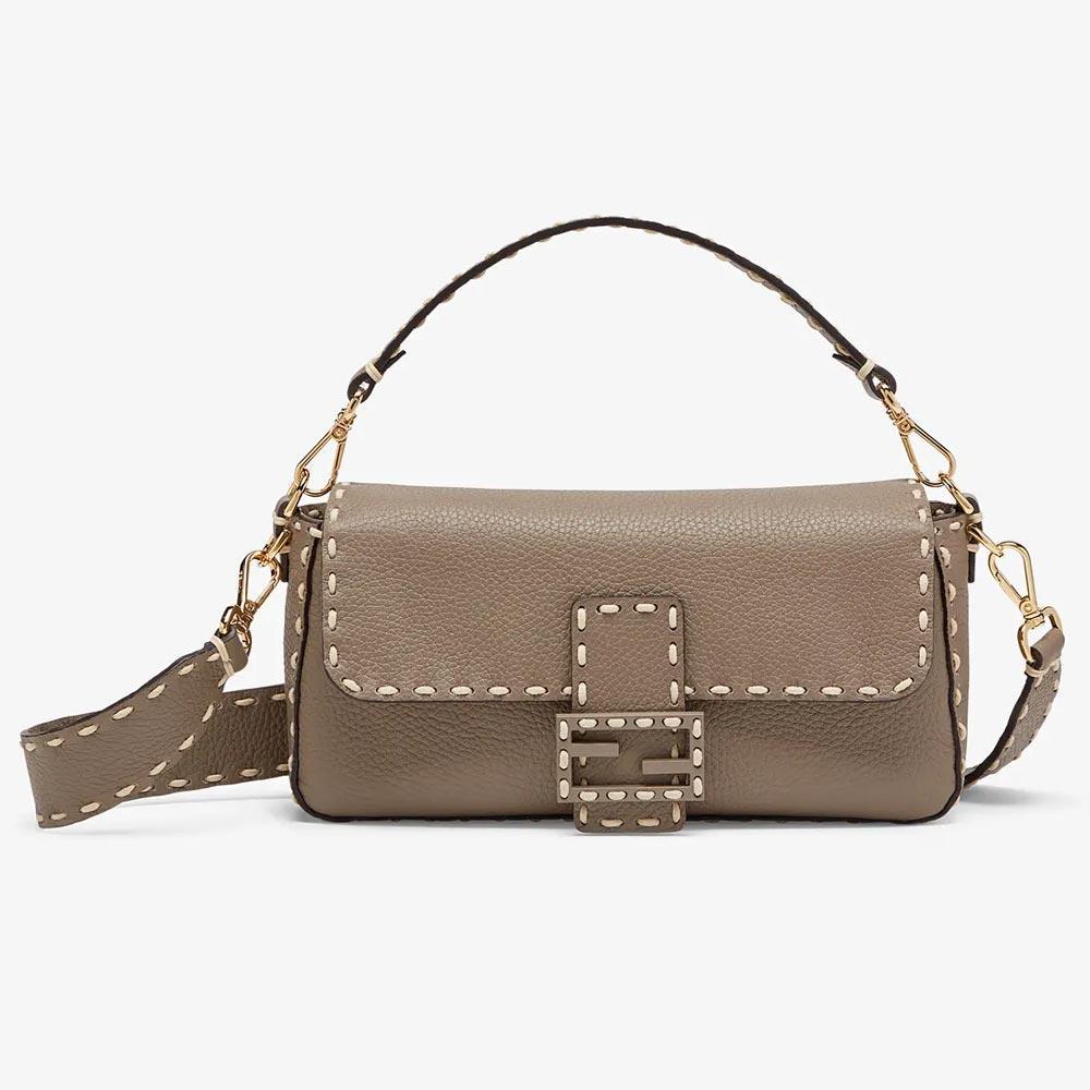 BAGUETTE-Grey-Full-Grain-Leather-Bag-1 Fendi Baguette Gray Full Grain Leather Bag - Image 1