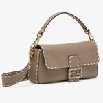 Fendi Baguette Gray Full Grain Leather Bag - Image 3