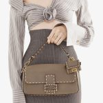 Fendi Baguette Gray Full Grain Leather Bag - Image 6