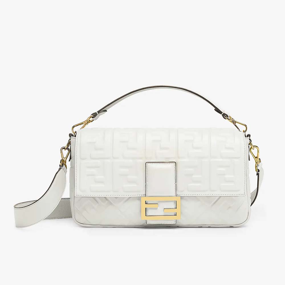 BAGUETTE-LARGE-White-Leather-Bag Fendi Baguette Large White Leather Bag - Image 1