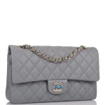 Chanel Shiny Gray Quilted Caviar Medium Classic Double Flap Bag Light Gold Hardware - Image 3