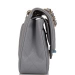 Chanel Shiny Gray Quilted Caviar Medium Classic Double Flap Bag Light Gold Hardware - Image 5
