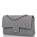 Chanel Shiny Gray Quilted Caviar Medium Classic Double Flap Bag Light Gold Hardware - Image 4