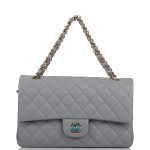 Chanel Shiny Gray Quilted Caviar Medium Classic Double Flap Bag Light Gold Hardware - Image 9