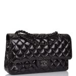 Chanel Shiny SO Black Crumpled Calfskin Quilted Medium Classic Double Flap Bag Black Hardware - Image 3