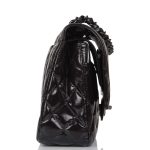 Chanel Shiny SO Black Crumpled Calfskin Quilted Medium Classic Double Flap Bag Black Hardware - Image 5
