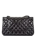 Chanel Shiny SO Black Crumpled Calfskin Quilted Medium Classic Double Flap Bag Black Hardware - Image 6
