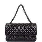 Chanel Shiny SO Black Crumpled Calfskin Quilted Medium Classic Double Flap Bag Black Hardware - Image 2