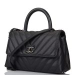Chanel SO Black Chevron Caviar Mini Coco Handle Flap Bag Black Hardware - Image 4