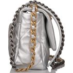 Chanel Silver Metallic Quilted Lambskin Medium 19 Flap Bag Mixed Hardware - Image 6