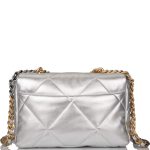 Chanel Silver Metallic Quilted Lambskin Medium 19 Flap Bag Mixed Hardware - Image 3