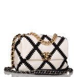 Chanel White and Black Crochet Quilted Calfskin Medium 19 Flap Bag Mixed Hardware - Image 4