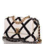 Chanel White and Black Crochet Quilted Calfskin Medium 19 Flap Bag Mixed Hardware - Image 5