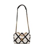 Chanel White and Black Crochet Quilted Calfskin Medium 19 Flap Bag Mixed Hardware - Image 2