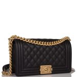 Chanel Black Quilted Caviar Medium Boy Bag Antique Gold Hardware - Image 5