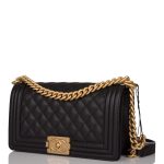 Chanel Black Quilted Caviar Medium Boy Bag Antique Gold Hardware - Image 2