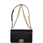 Chanel Black Quilted Caviar Medium Boy Bag Antique Gold Hardware - Image 7