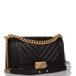 Chanel Medium Boy Bag Black Chevron Caviar Antique Gold Hardware - Image 4