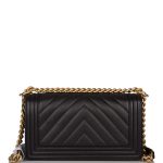 Chanel Medium Boy Bag Black Chevron Caviar Antique Gold Hardware - Image 3