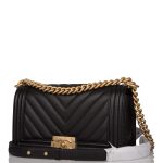 Chanel Medium Boy Bag Black Chevron Caviar Antique Gold Hardware - Image 5