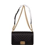 Chanel Medium Boy Bag Black Chevron Caviar Antique Gold Hardware - Image 2