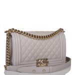 Chanel Medium Boy Bag Gray Quilted Caviar Light Gold Hardware - Image 4