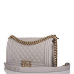 Chanel Medium Boy Bag Gray Quilted Caviar Light Gold Hardware - Image 5