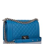 Chanel Medium Boy Bag Blue Calfskin Silver Hardware - Image 4