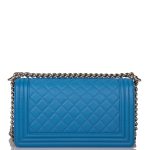 Chanel Medium Boy Bag Blue Calfskin Silver Hardware - Image 3