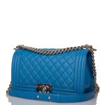 Chanel Medium Boy Bag Blue Calfskin Silver Hardware - Image 5