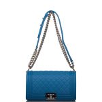 Chanel Medium Boy Bag Blue Calfskin Silver Hardware - Image 2