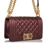 Chanel Plum Metallic Quilted Calfskin Small Boy Bag Antique Gold Hardware - Image 4