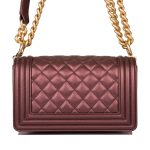 Chanel Plum Metallic Quilted Calfskin Small Boy Bag Antique Gold Hardware - Image 3