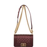 Chanel Plum Metallic Quilted Calfskin Small Boy Bag Antique Gold Hardware - Image 2