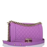 Chanel Purple Quilted Caviar Medium Boy Bag Light Gold Hardware - Image 4