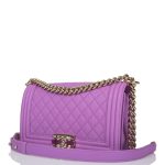 Chanel Purple Quilted Caviar Medium Boy Bag Light Gold Hardware - Image 5