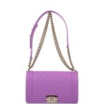 Chanel Purple Quilted Caviar Medium Boy Bag Light Gold Hardware - Image 2