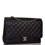 Chanel Maxi Classic Double Flap Bag Black Quilted Caviar Silver Hardware - Image 4