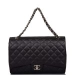 Chanel Maxi Classic Double Flap Bag Black Quilted Caviar Silver Hardware - Image 2