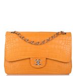 Chanel Orange Alligator Jumbo Classic Double Flap Bag Silver Hardware