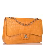 Chanel Orange Alligator Jumbo Classic Double Flap Bag Silver Hardware - Image 3