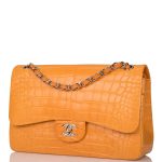 Chanel Orange Alligator Jumbo Classic Double Flap Bag Silver Hardware - Image 4